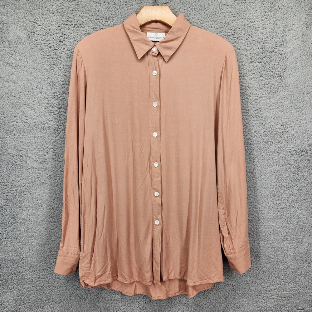 Chloe Kristyn Women's Small Beige Button-Up Shirt Long Sleeve Top Blouse